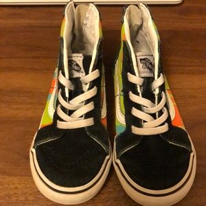 Black multicolored high top vans